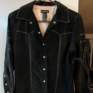 Bebe vintage black western suede shirt with pearl snaps.
